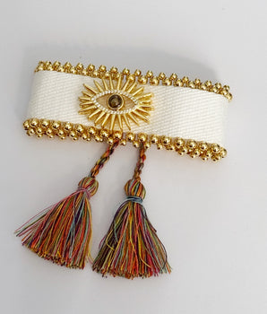 PULSERA TELA OCCHIO BLANCA