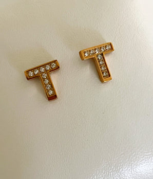 Aretes T Oro rosa